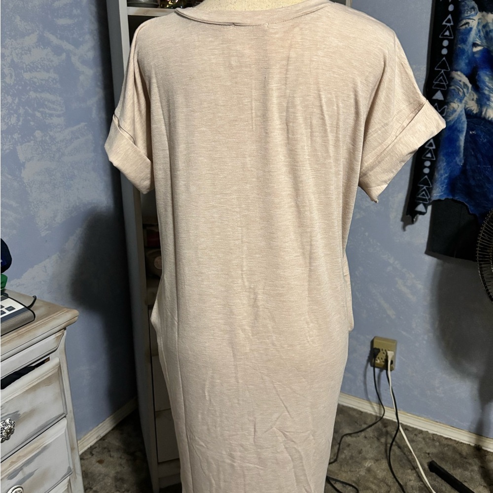 Women's V-Neck Short Sleeve Sleep Shirt - Beige - Picture 6 of 9